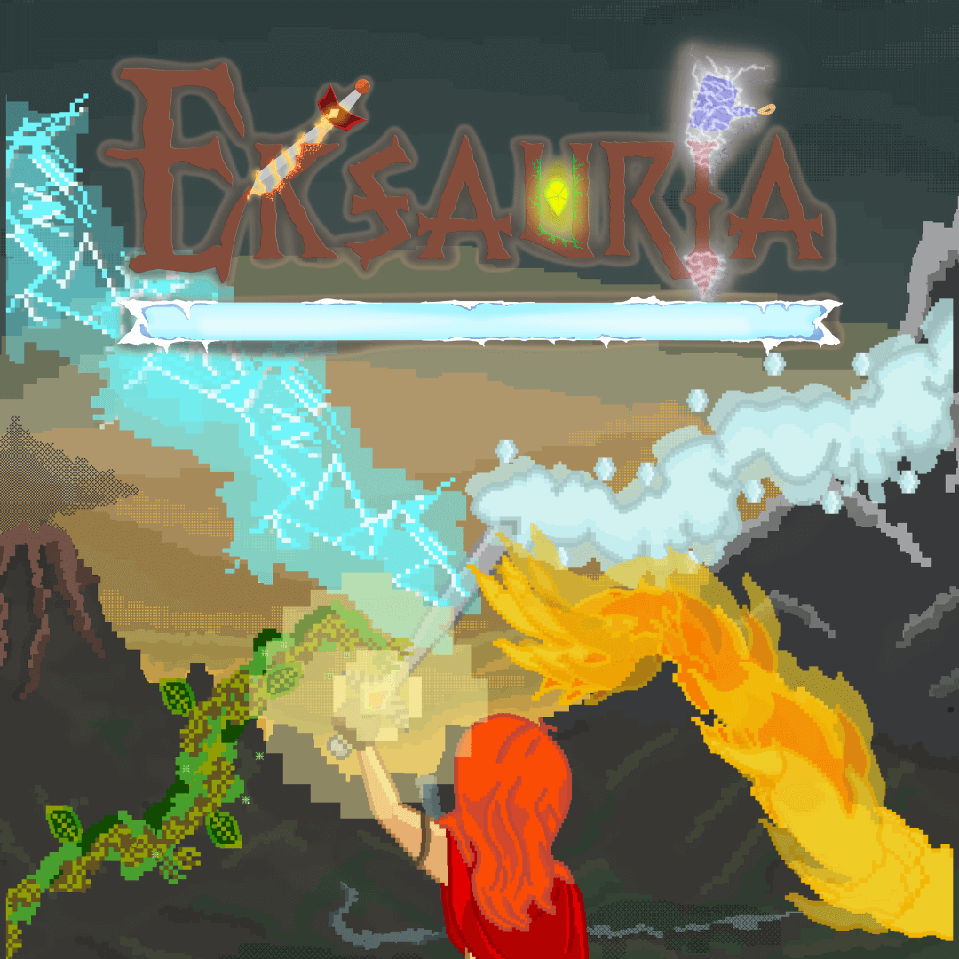 The Poster for our alpha/proof of concept Eksauria. A Retro style RPG.